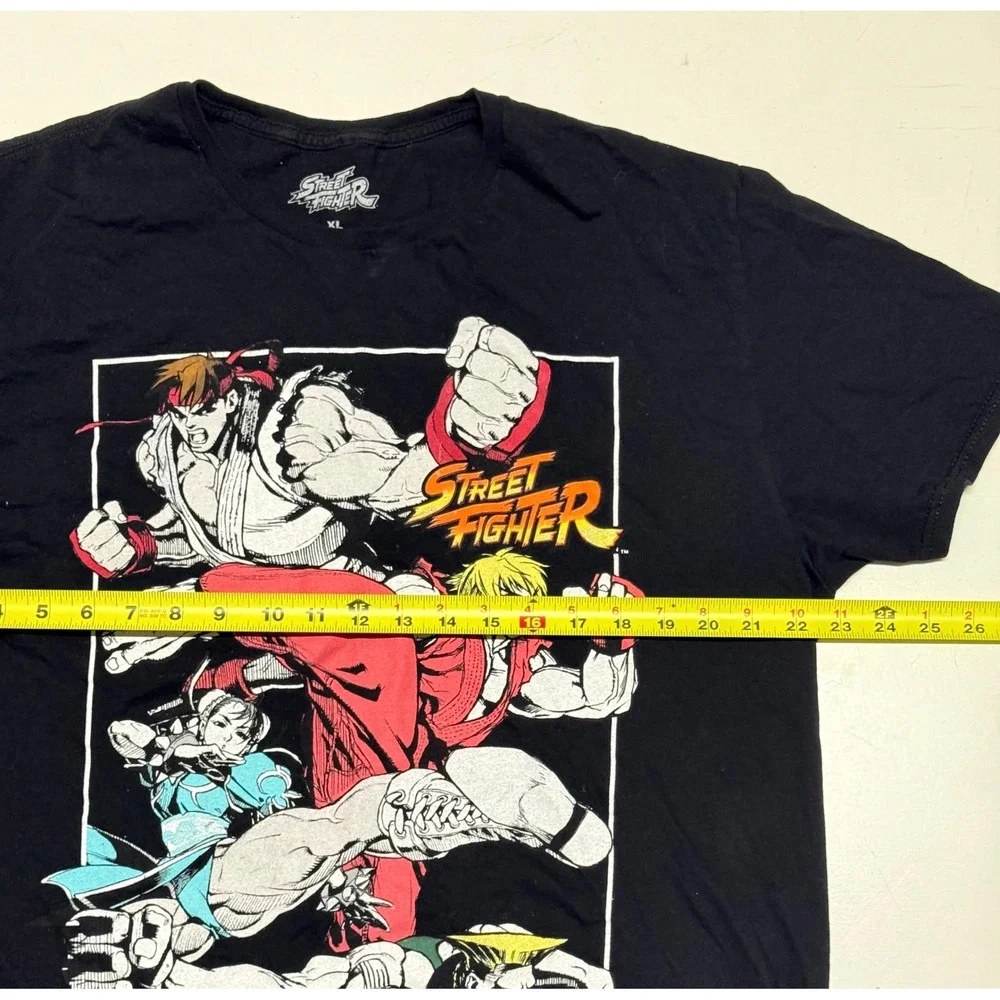 Street Fighter XL Mens Black Graphic T Shirt Ryu‎ Ken Chun Li Capcom Video Game